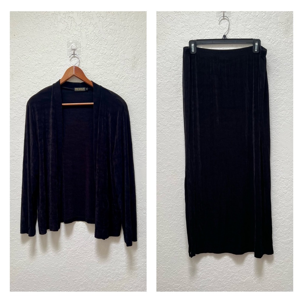 Picadilly Fashions Black Slinky Cardigan and Maxi Skirt Set XL VTG Slinky 90s
